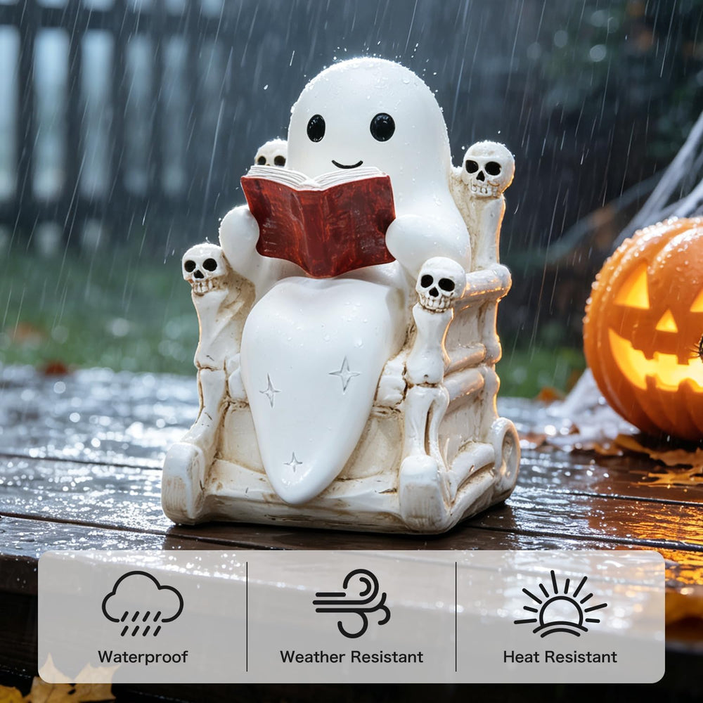 Solar Halloween Outdoor Light 7.4" Ghost Statue Skull Throne Garden Decor