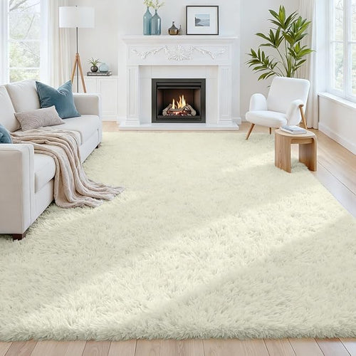 6x9 Area Rugs for Living Room Rug: Soft Fluffy Shag Cream White Rugs for Bedroom by CarpetAddColortoYourLife