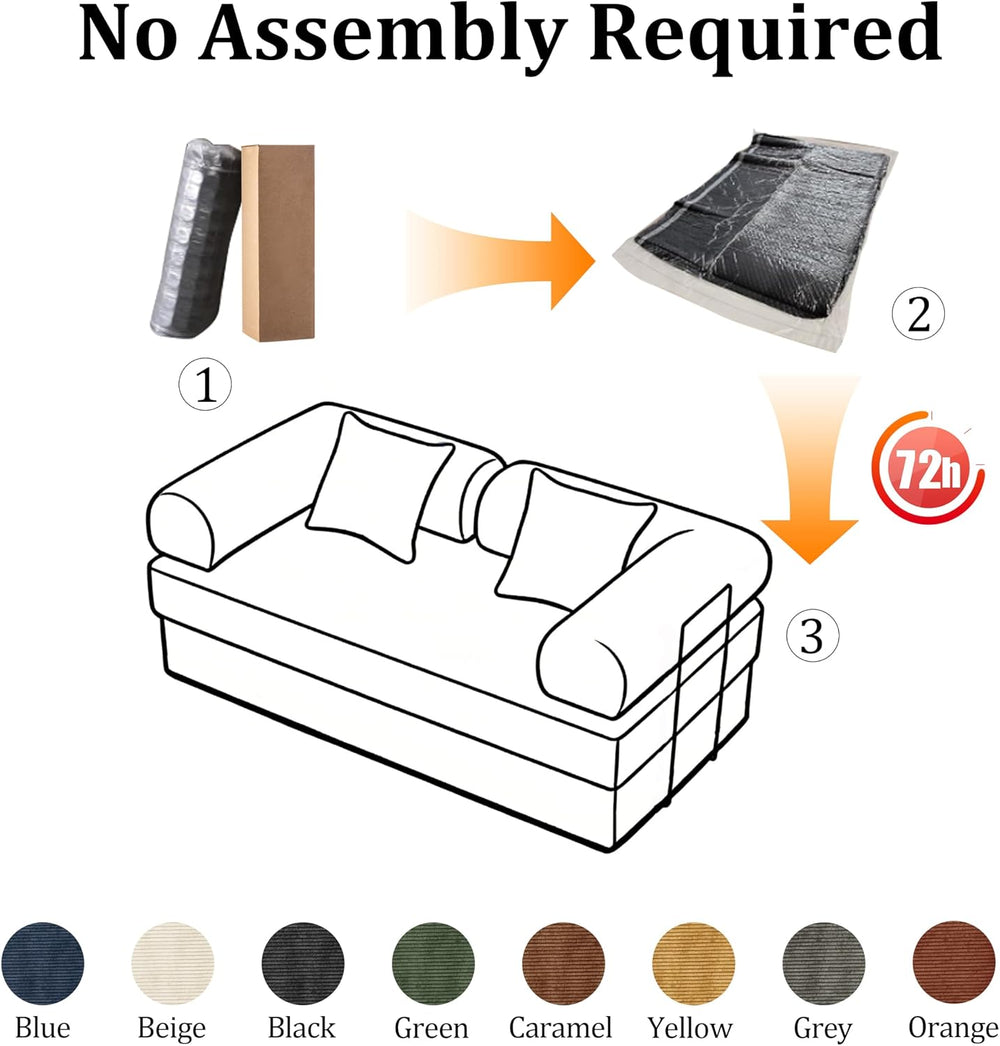 59'' Convertible Compressed Corduroy Folding Sofa Bed, Modern Boneles...