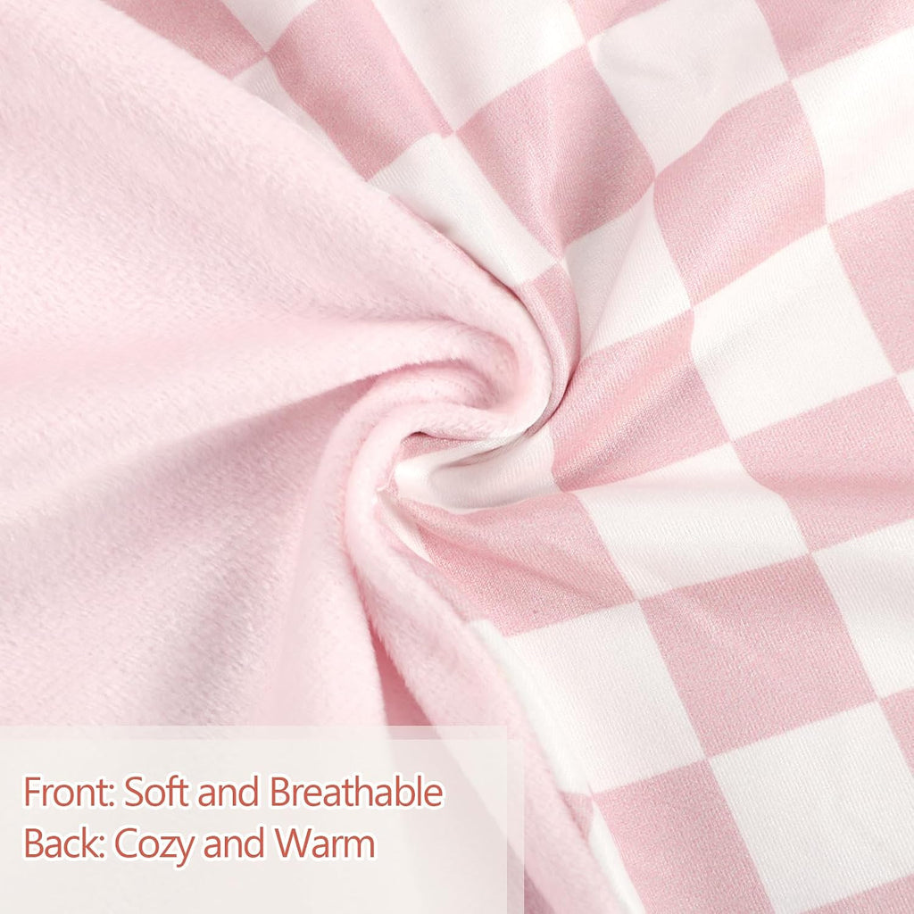 Nursing Pillow Cover 1 Pack, DAYEEBALL Double-Sided Removable Nursing Cover for Baby Girls Boys Newborn, Stretchy and Soft Reversible Slipcover for Breastfeeding Pillow, Pink Checkerboard (Only Cover)