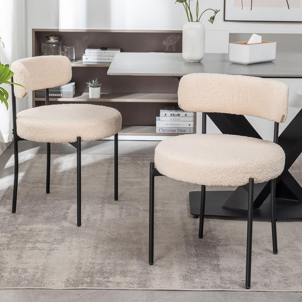 Cinxzar Boucle Dining Chairs Set of 2, Upholstered Dining Room Chairs with Bl...