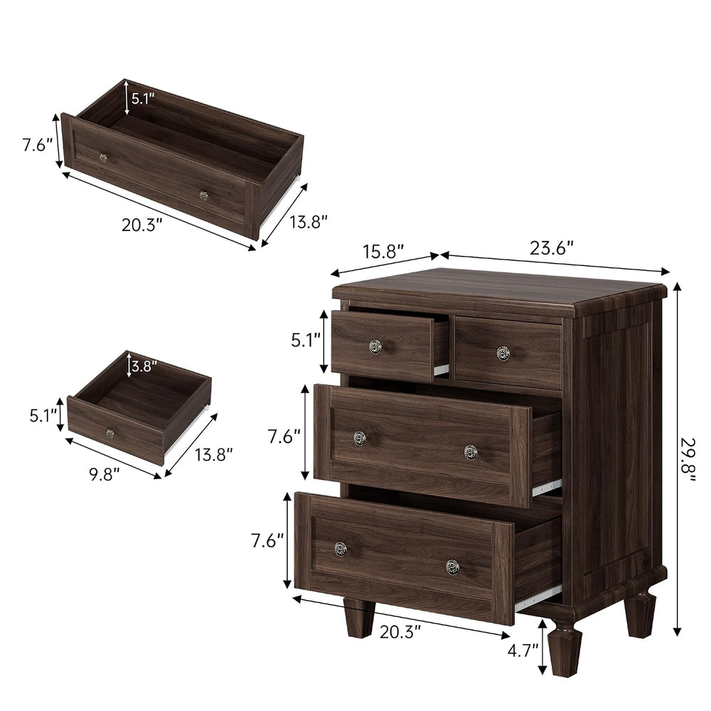 Garvee 4 Drawer Dresser for Bedroom, Vintage Dresser with Carved Handles and ...