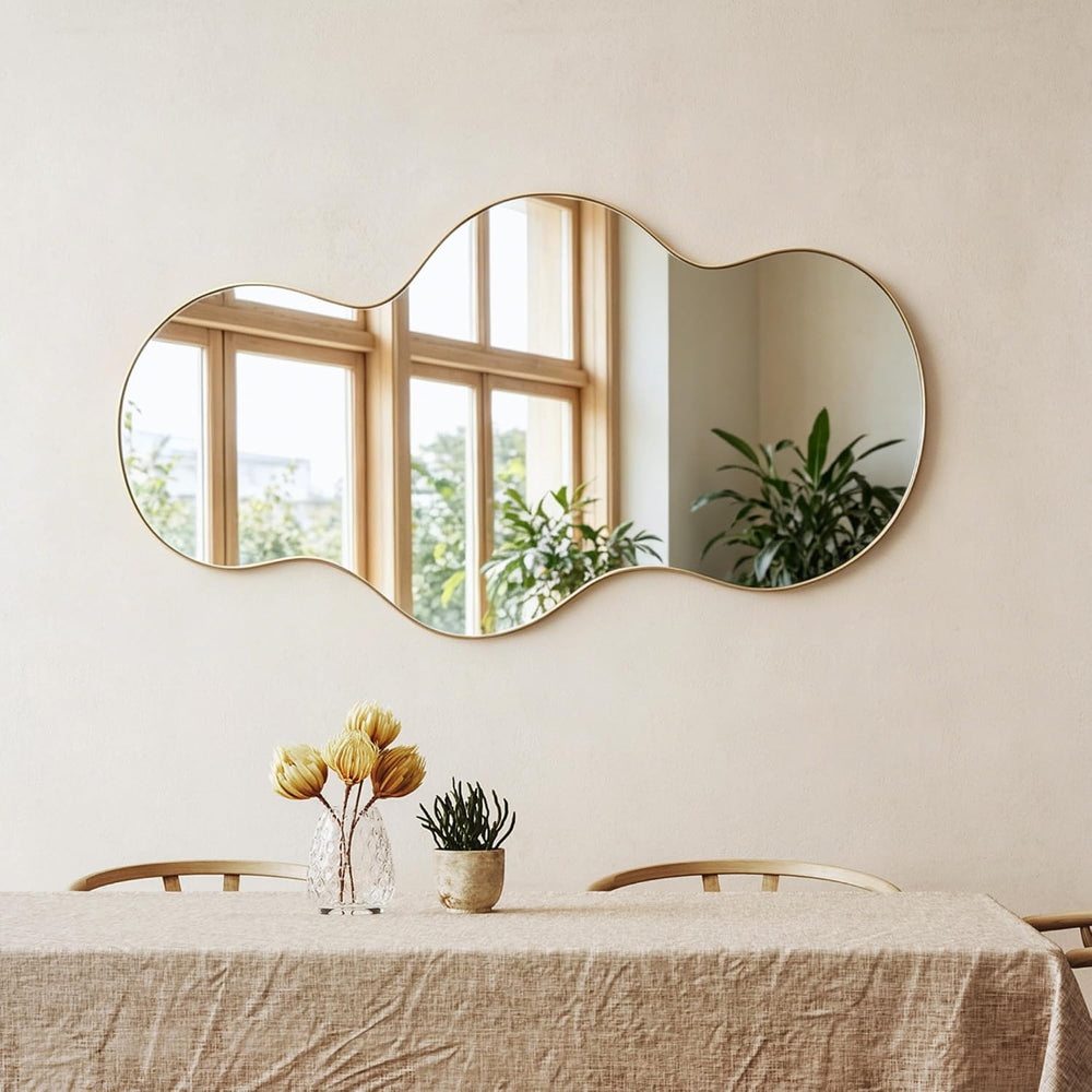 Irregular Wall Mirror,31x17 inch Gold Asymmetrical Mirror, Wall Mounted Mirro...