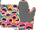 Colorful Shark Oven Mitts and Pot Holders Sets Angry Sharks Non-Slip Silicone by Unknown