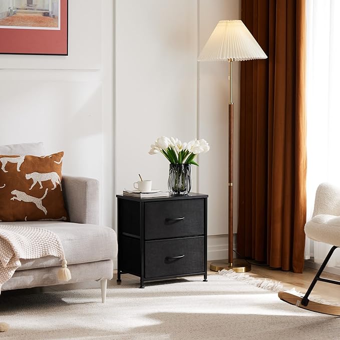 DUMOS Nightstand Small Dresser with 2 Fabric Drawers Side Tables Bedroom End ...