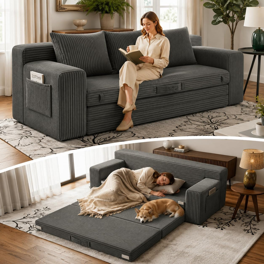 69" 3 Seater Convertible Folding Sofa Bed, Boneless Couch with Pull-Out ...