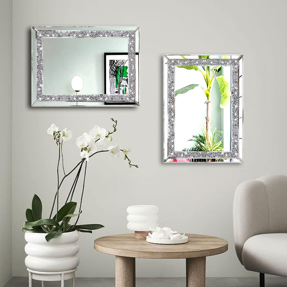 ZOLAPI 2PCS Crystal Rhinestone Diamond Wall Mirror.Brilliant Hand-Spliced Gla...