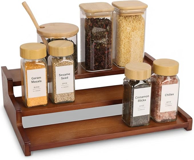 Spice Rack Organizer for Cabinet, Bamboo 12in Tiered Spice Rack，Used for by Unknown