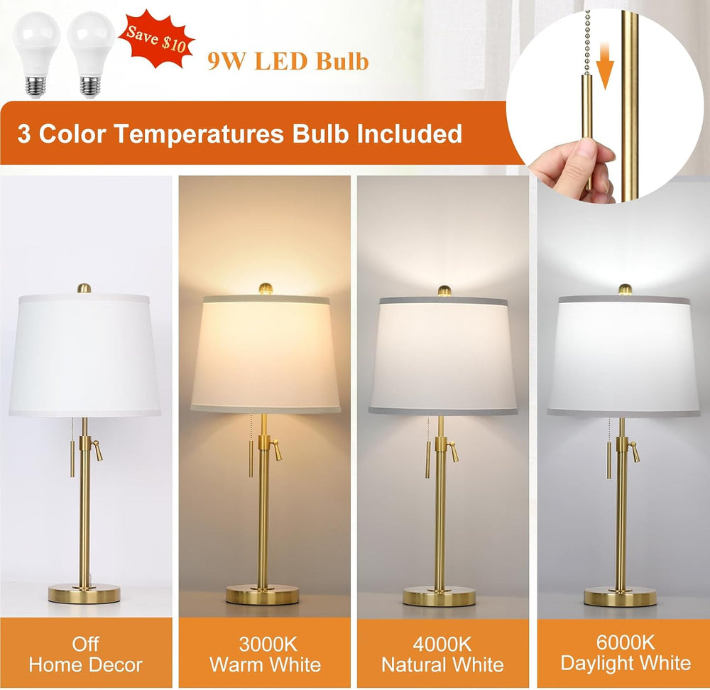 2 Pack 22"-30" Adjustable Height Table Lamps Set, Modern Gold Table...