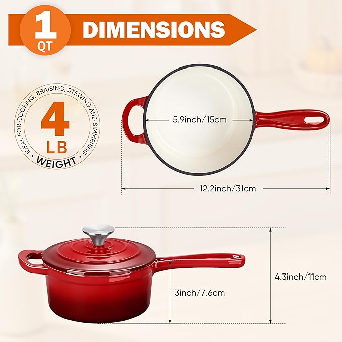 Homikit 1 Quart Saucepan with Lid, Small Enameled Cast Iron Sauce Pan, Enamel - Image 2