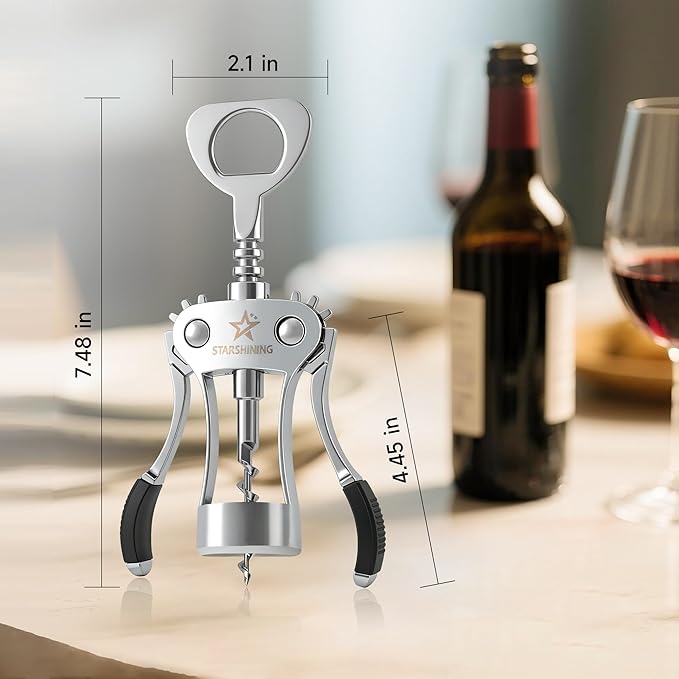 Wine Opener, Heavy-Duty Zinc Alloy Wing Corkscrew Manual Wine Bottle Opener - Image 2