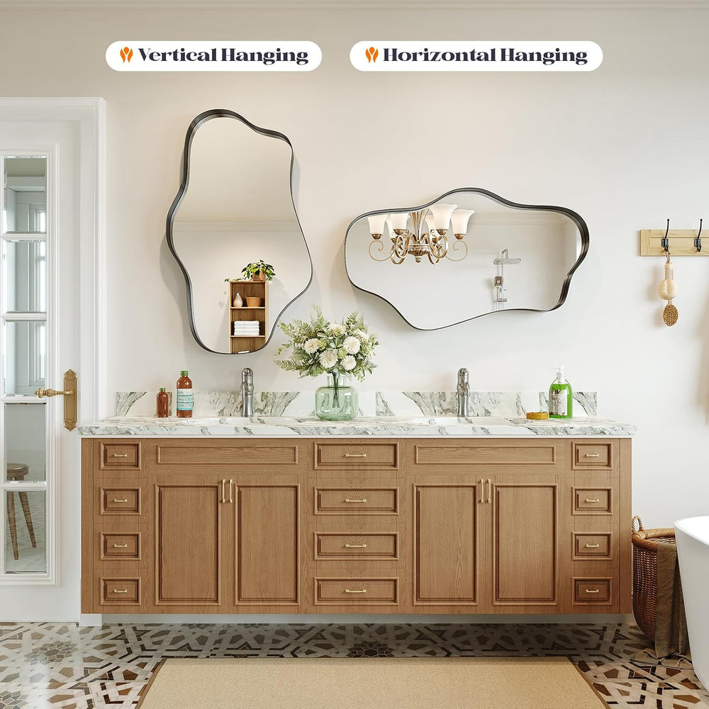 Large Irregular Wall Mirror, 28” x 50” Wavy Decorative Mirror with Modern Sha...