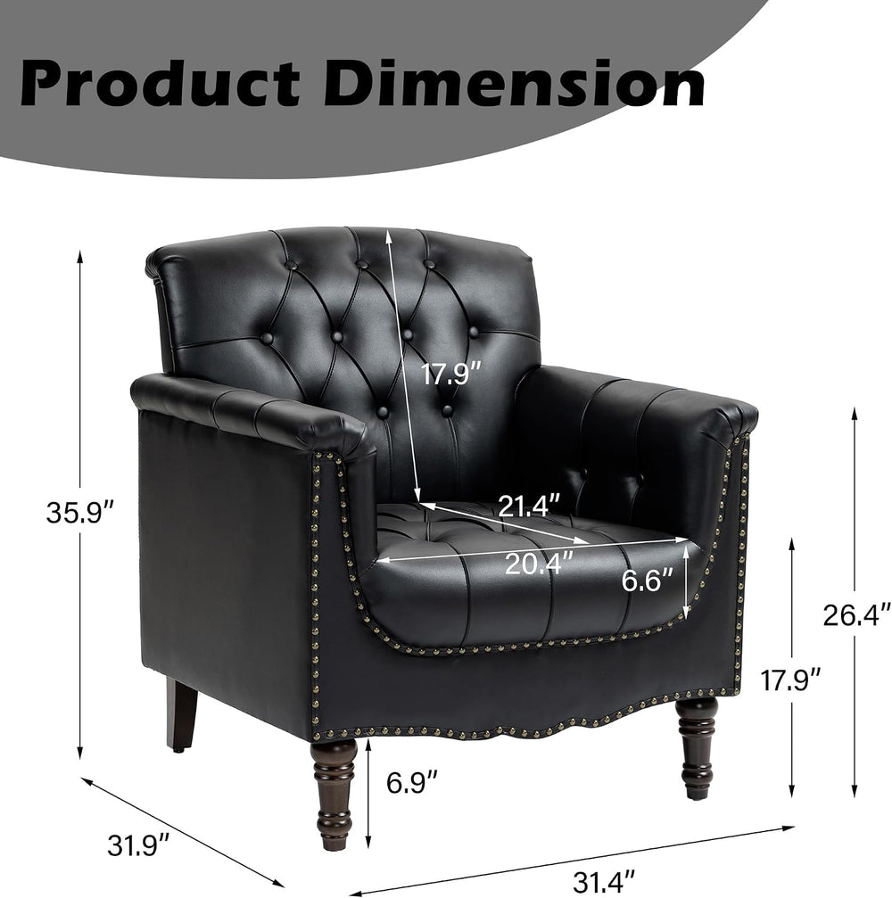 Faux Leather Armchairs Set of 2, Upholstered Accent Chair, Black