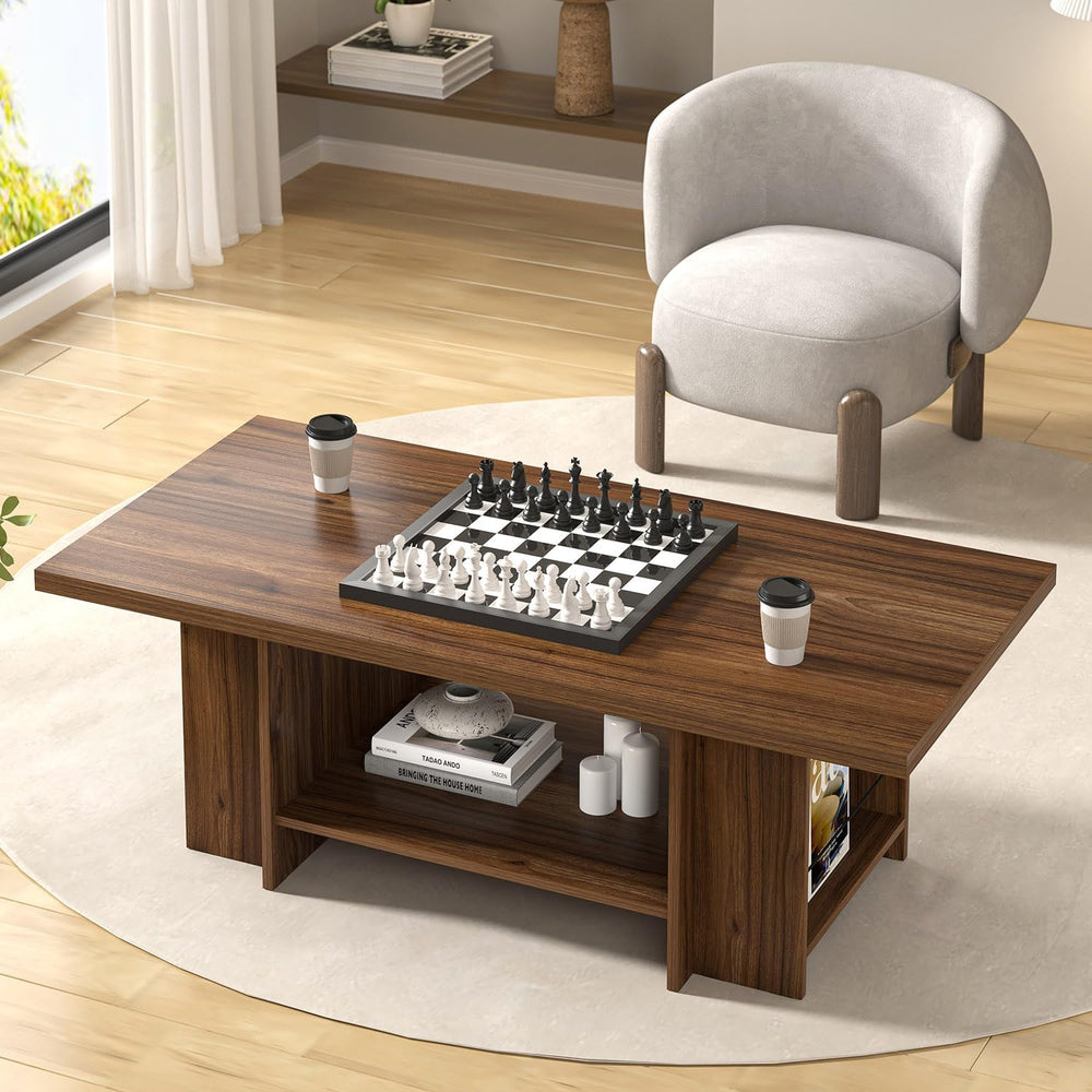 Coffee Table, Modern Wood Living Room Table with Storage Bottom Shelf & S...