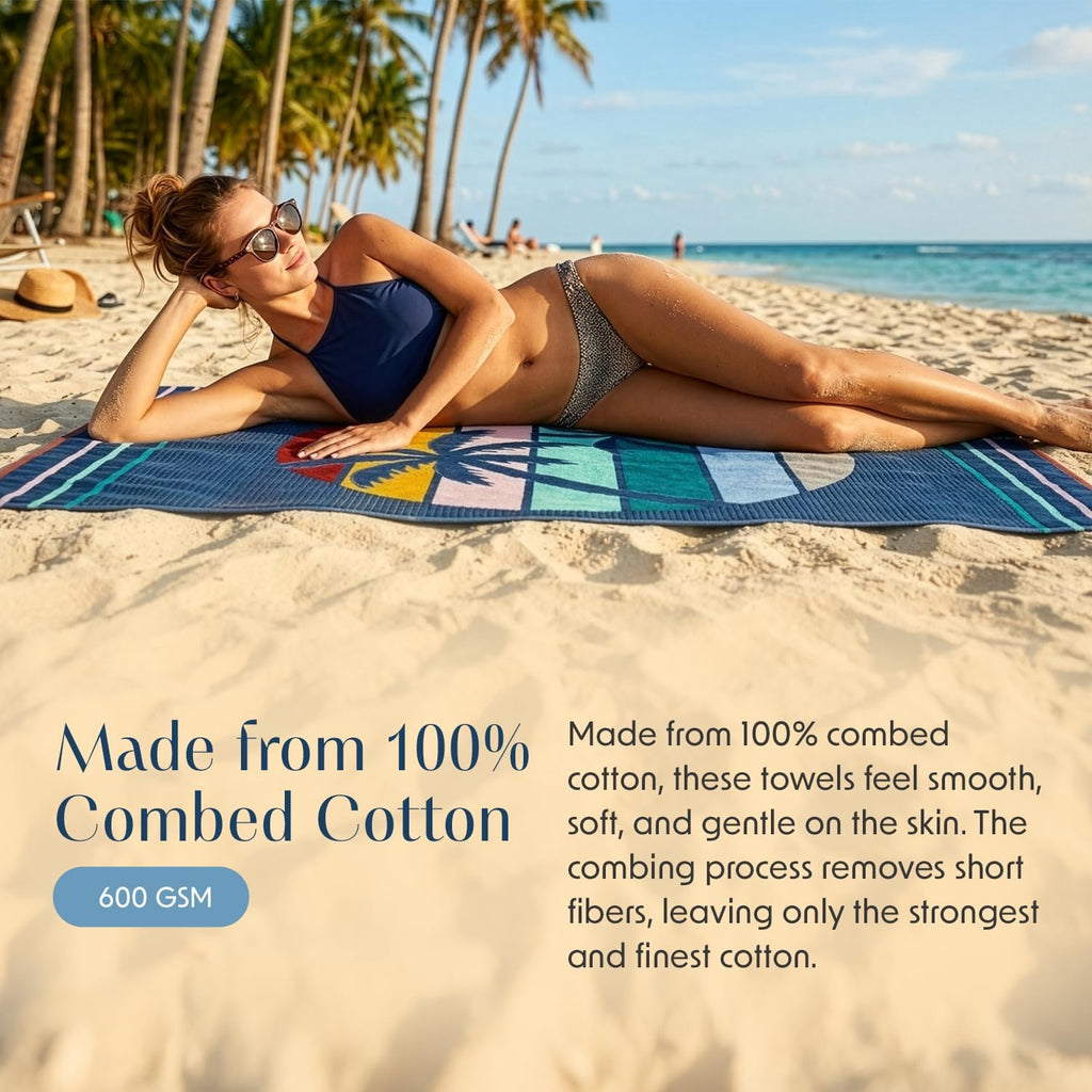 Loon & Lake Luxury Beach Towels Set of 2 - Palm Sunset | 2 Pack | 30" x 60" | Crafted from 100% Combed Cotton | Ultra Plush & Super Soft | Rays Collection