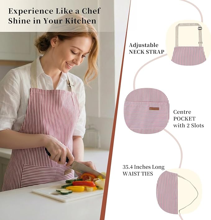 2 Pack Cooking Aprons Adjustable Bib Apron - Image 2