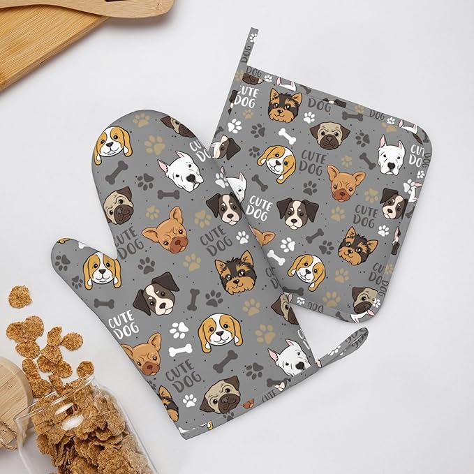 Cute Dog Oven Mitts and Pot Holders Sets Heat Resistant Non-Slip Silicone Oven - Image 8