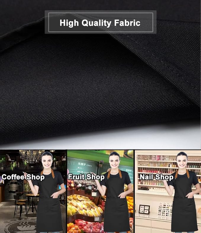 Kitchen Bib Apron with Pockets, Women Men Adjustable Neck Strap Water Resistant - Image 7