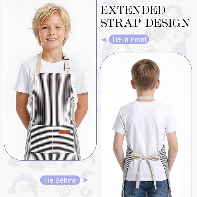 2 Pack Stripes Kids Apron, Kids Cooking Aprons - Image 5