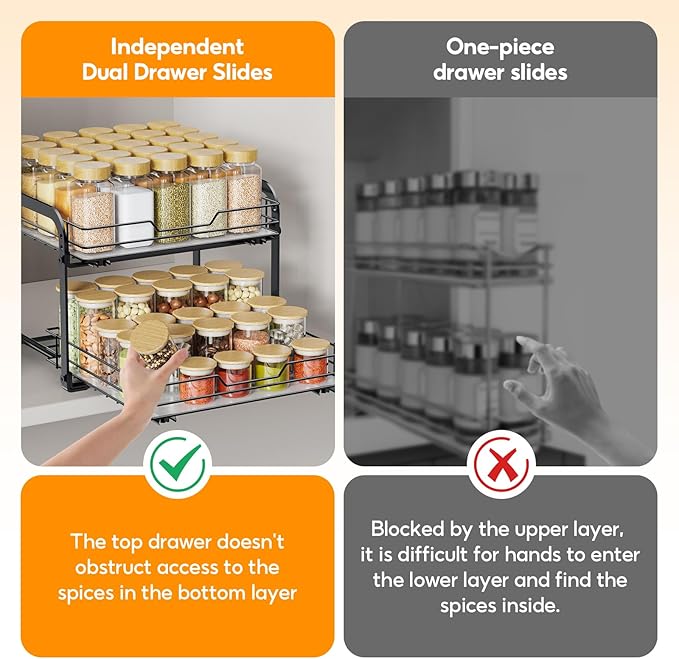 Spice Rack Organizer for Cabinet, 2 Tier Pull Out Spice Rack – Heavy Duty Metal - Image 8