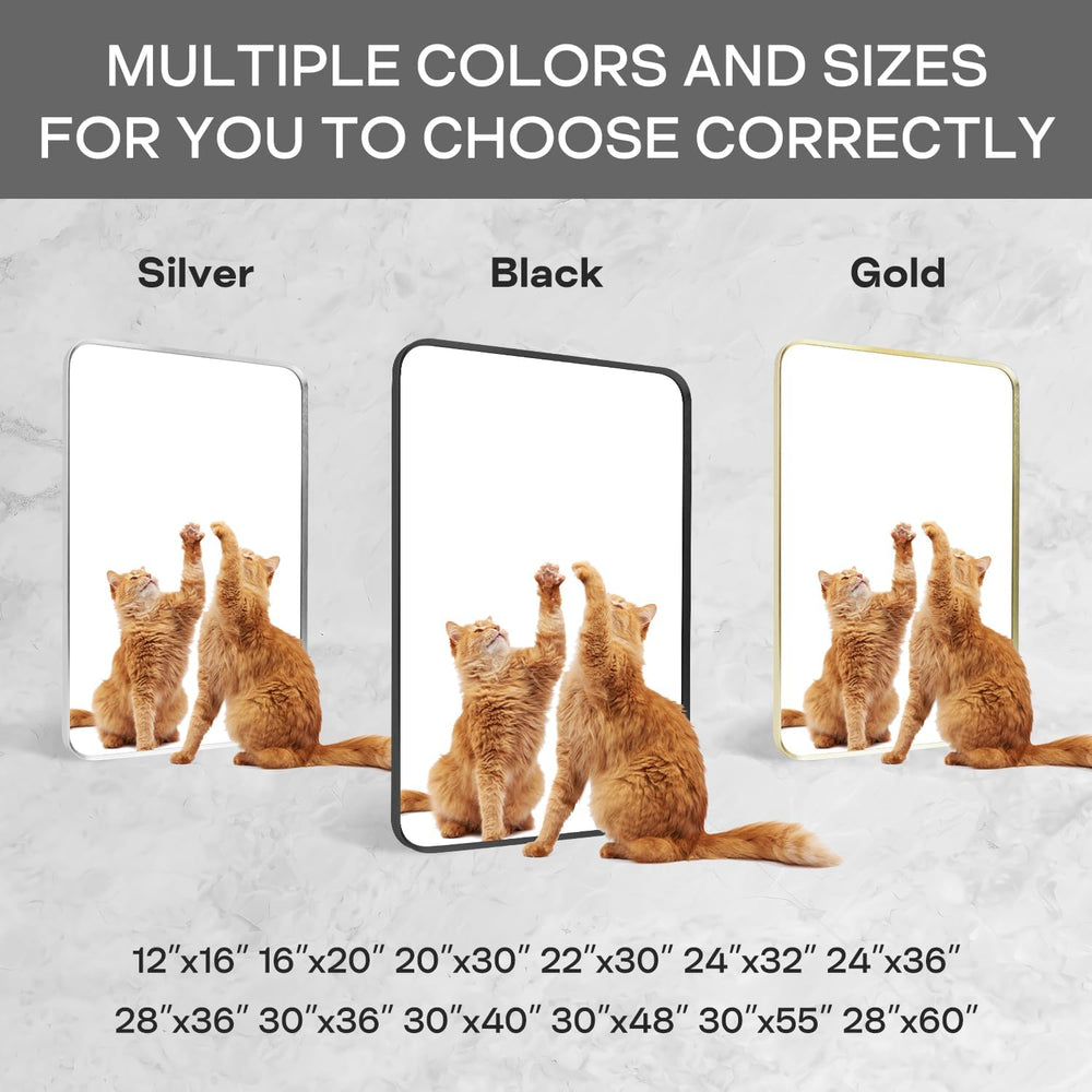 Black Bathroom Mirror 30x48in, Metal Framed Rounded Rectangle Wall