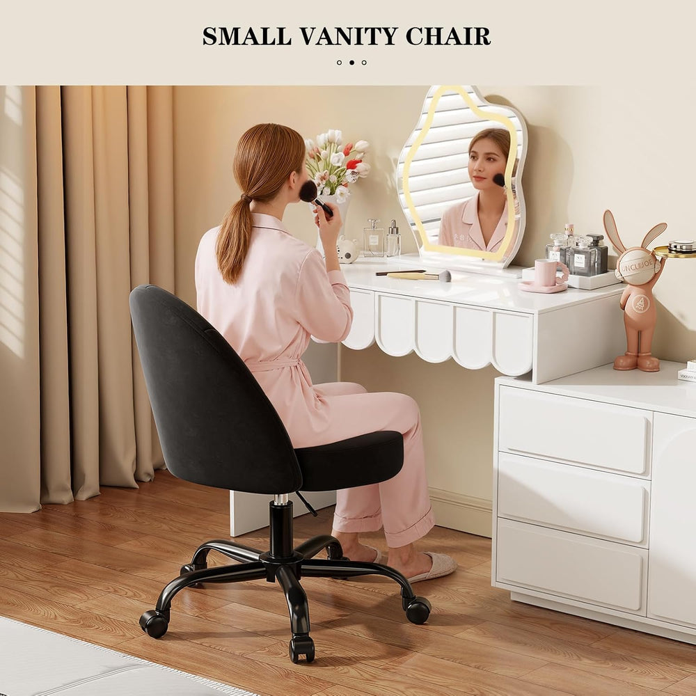 Vanity Chair, Comfy Celvet Swivel Desk Chair, Bedroom Vanity Office (Black) |...