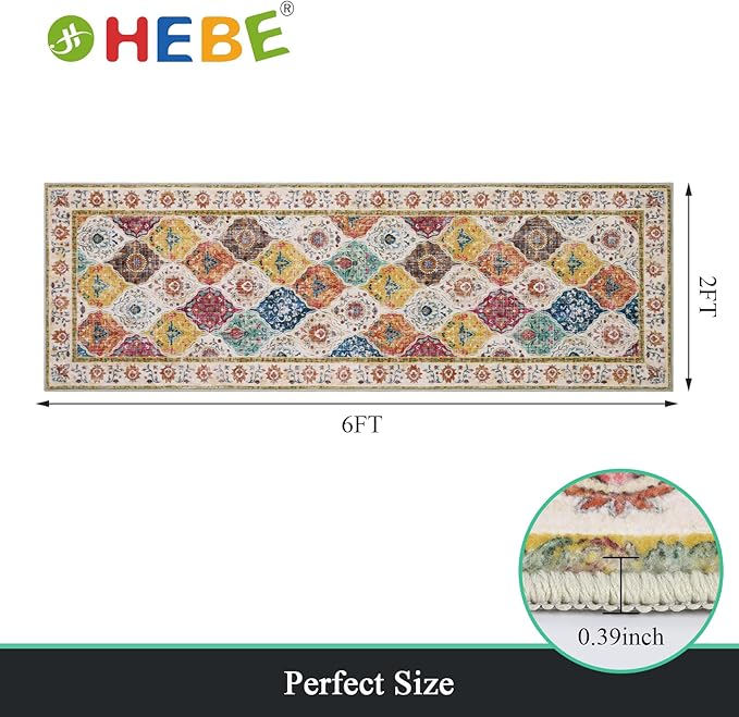 HEBE Hallway Runner Rug 2'x6' Washable Vintage Distressed Area Rugs Non Slip - Image 2