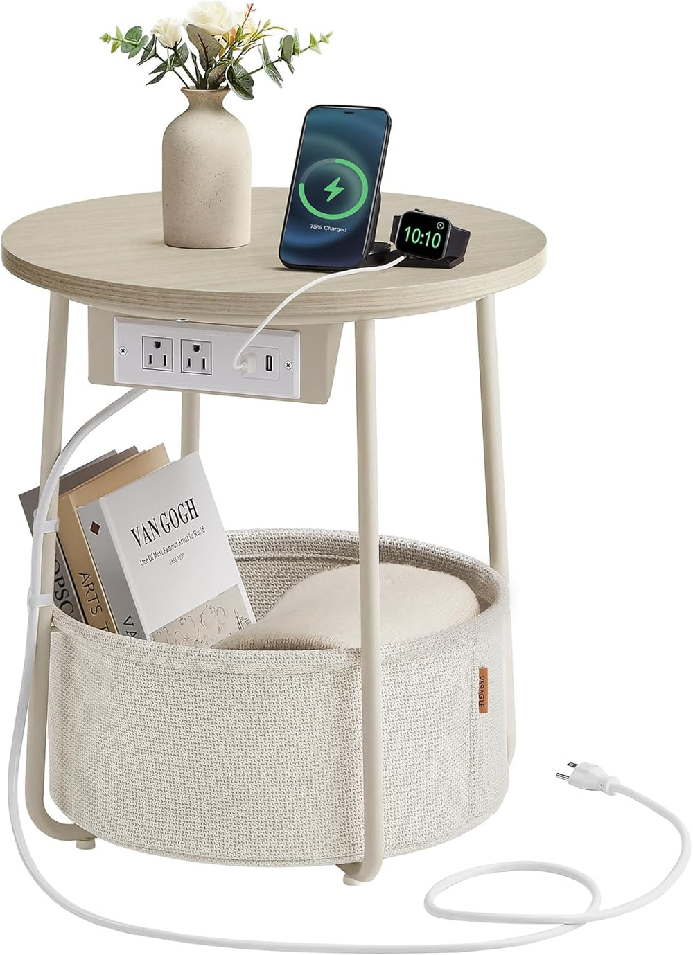 VASAGLE LILEA Collection - Side Table with Charging Station, Round End Table ...