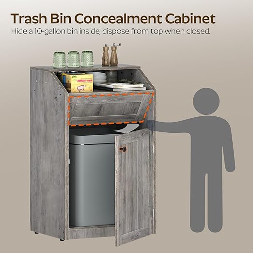 YATINEY Trash Cabinet, Freestanding Trash Can Cabinet, Wooden Recycling - Image 5