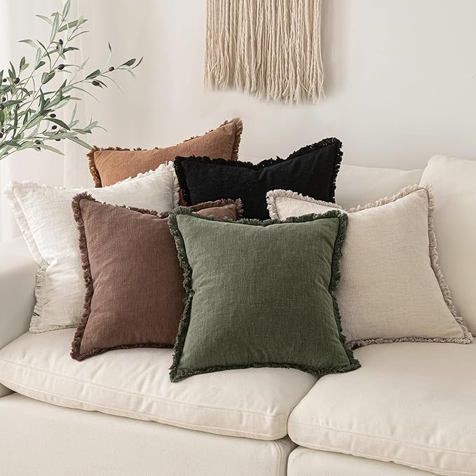 MIULEE Decorative Throw Pillow Covers Neutral Linen Fringe Throw Pillows Set of - Image 6