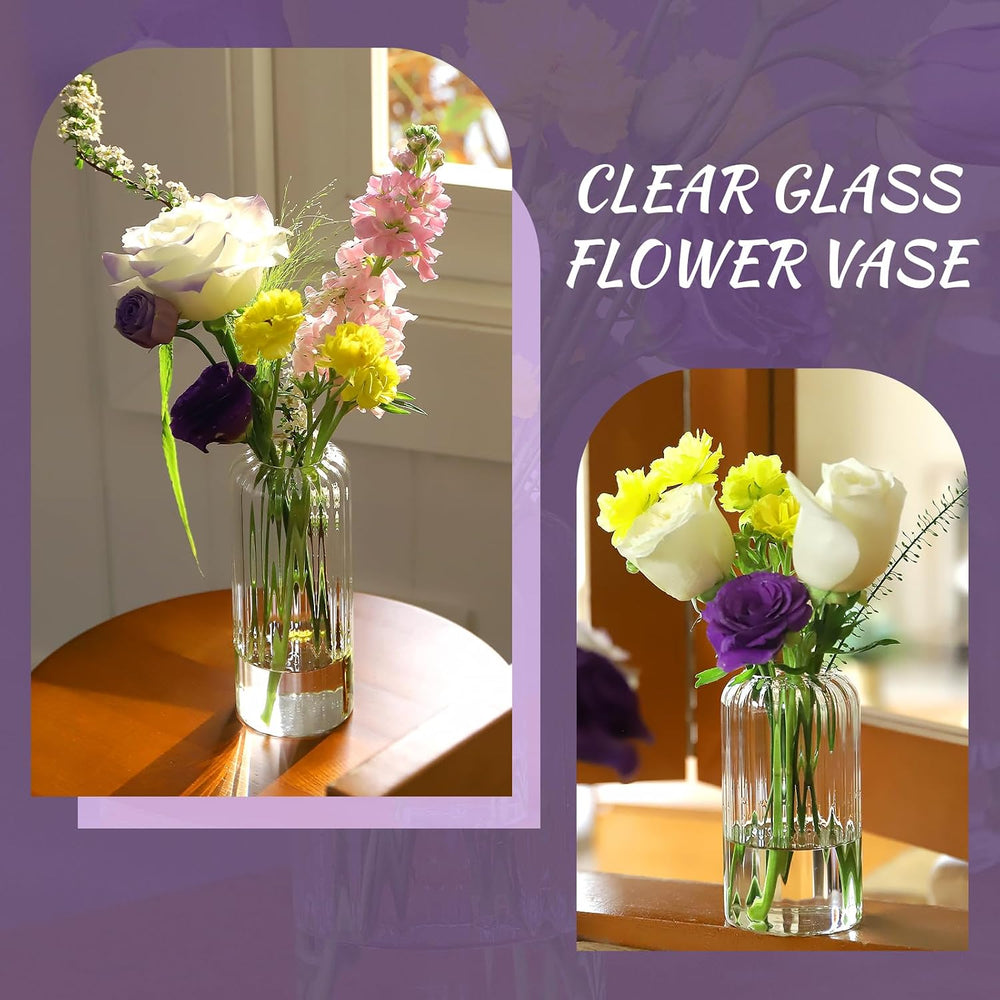 24Pcs Glass Cylinder Vases, Clear Ribbed Bud Vases for Centerpieces Weeding D...