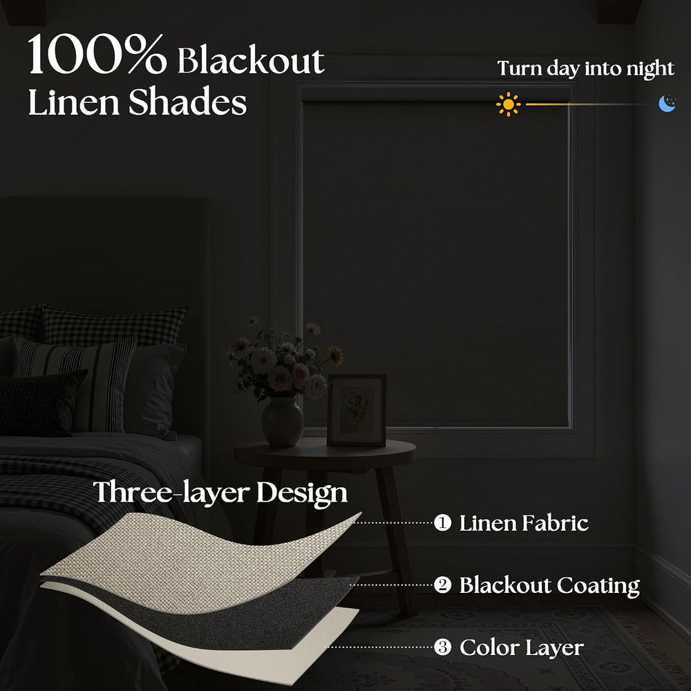 Blackout Roller Shades for Bedroom Window Cordless Free-Stop Blinds with Vala...