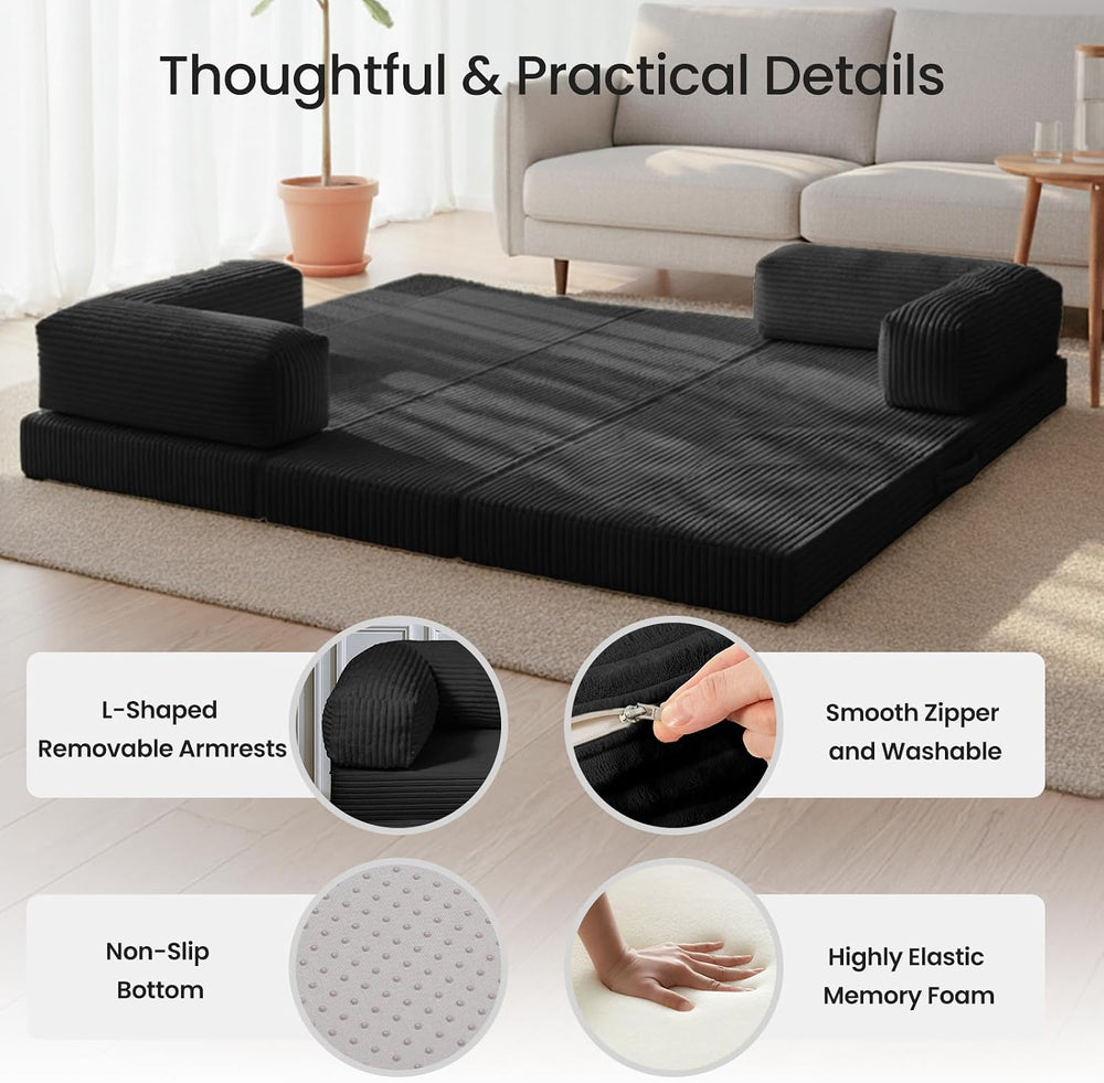 Tri-Fold Foldable Mattress, Convertible Folding Sofa Bed with Removable Arms ...