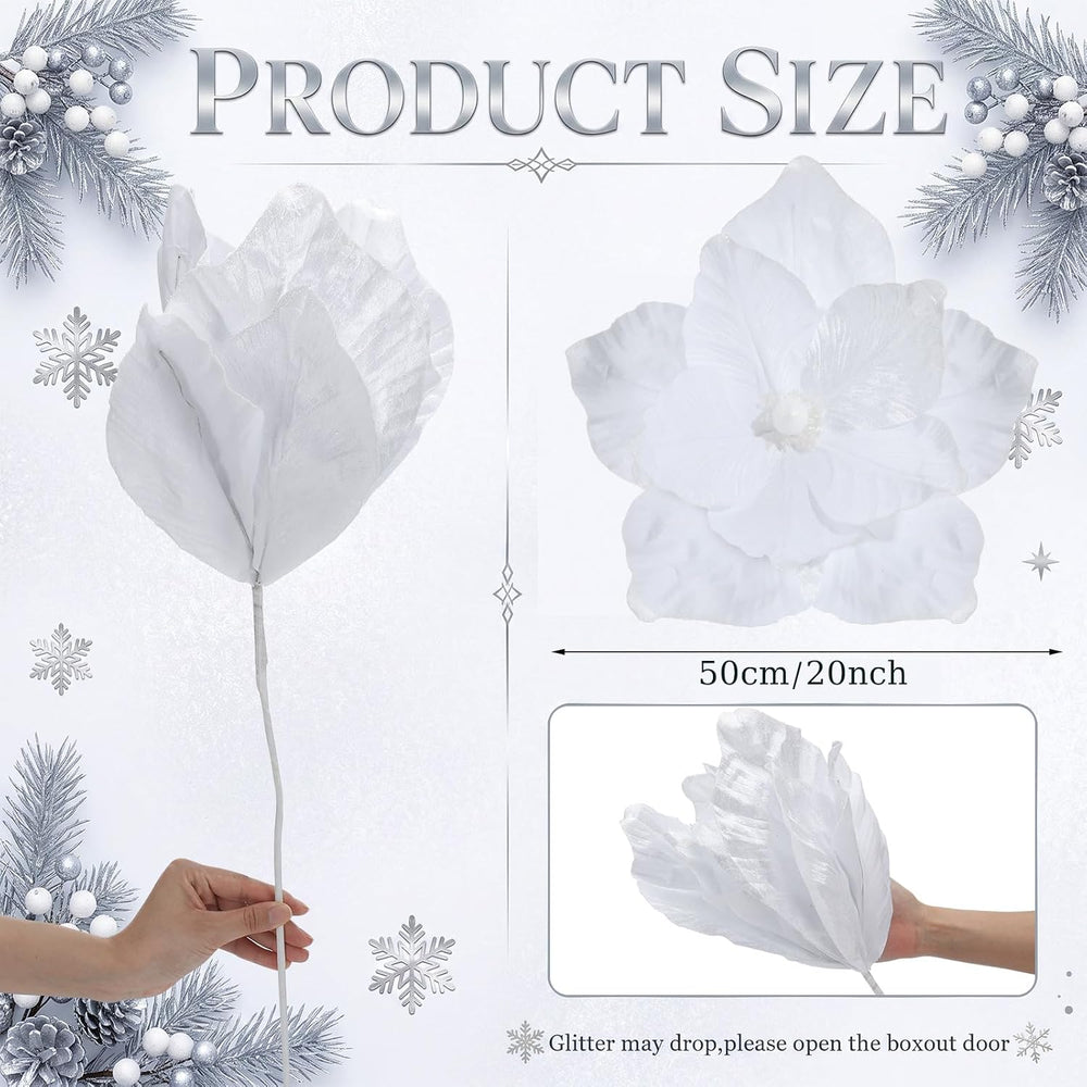 Norme 6 Pcs Large 20'' Christmas White Magnolia Flowers