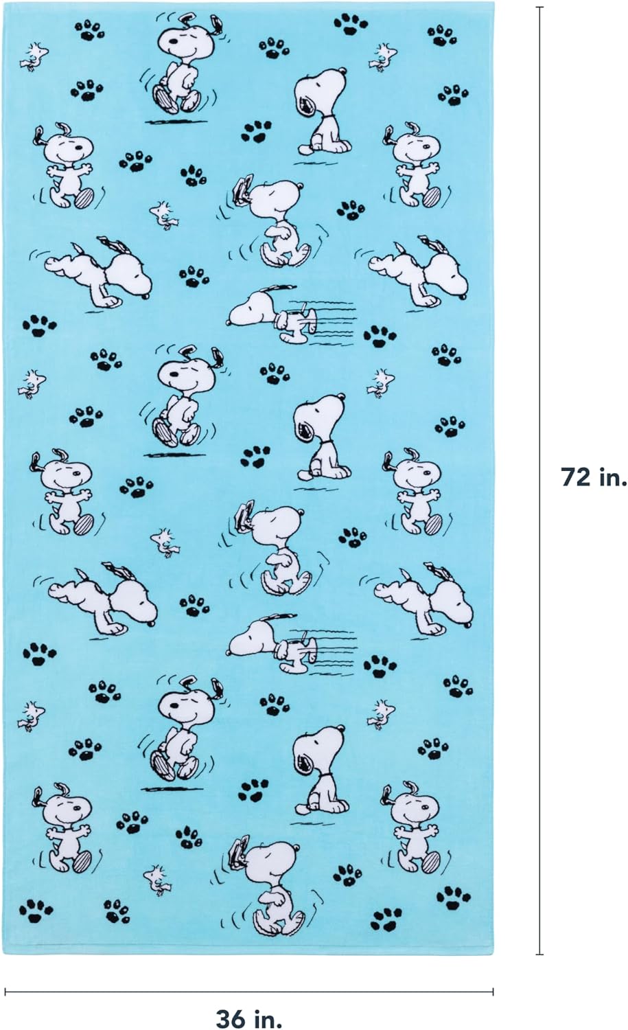 Berkshire Peanuts® Snoopy Beach Towel — 100% Cotton Pool & Beach Towel, Absorbent, Quick-Drying & Sand-Free, 36'' × 72'', Poses and Paws