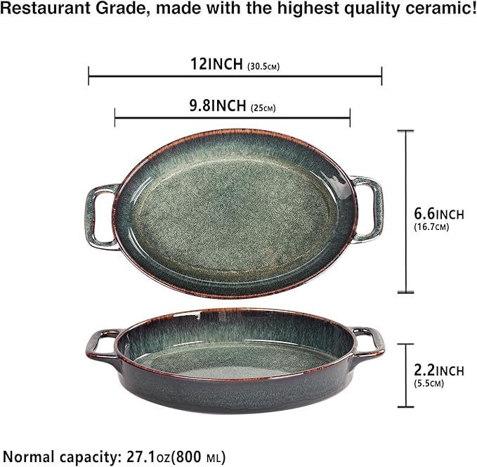 9" x 6" Porcelain Oval Casserole Dishes, 2 pieces Baking Dish