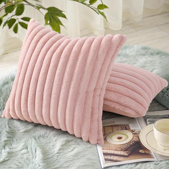 decorUhome Summer Cozy Faux Fur Throw Pillow Covers 16x16 Set of 2 Decorative - Image 4