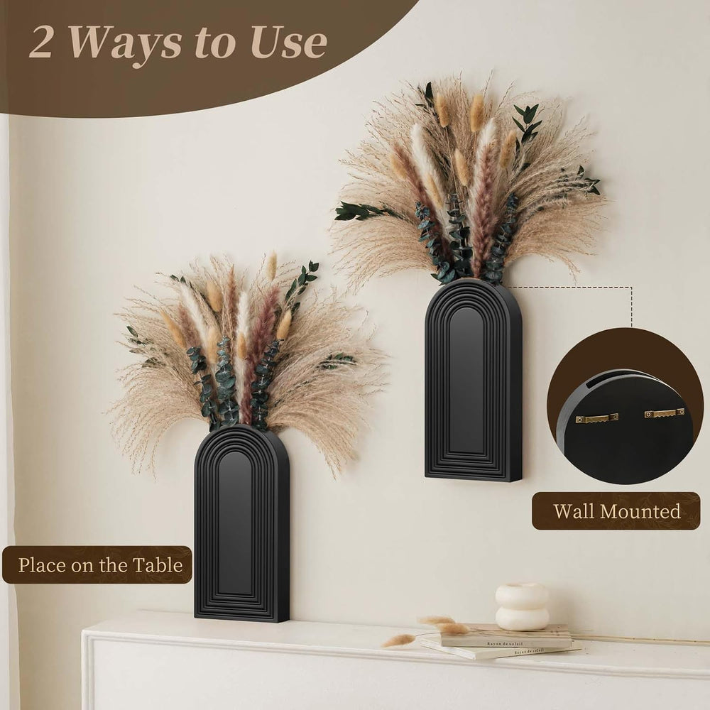 2 Pack Wooden Wall Vase Set with Pampas Grass Eucalyptus, Modern Farmhouse Bo...