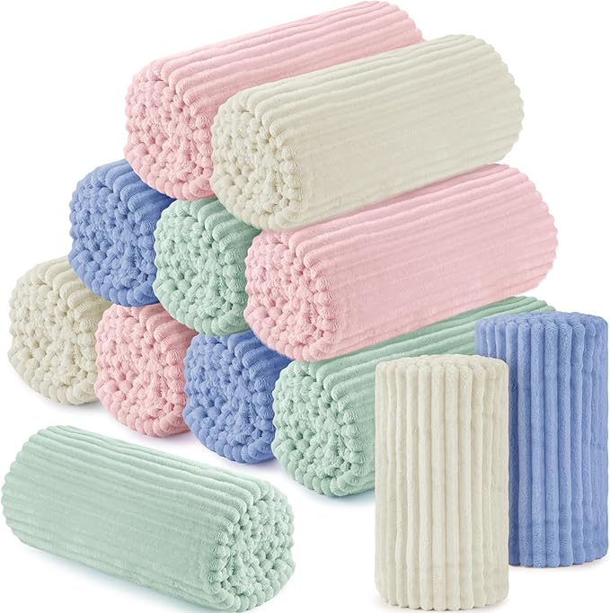 Buryeah 12 Pcs Flannel Throw Blanket Bulk 50 x 60 in Sleepover Blanket Outdoor by Buryeah