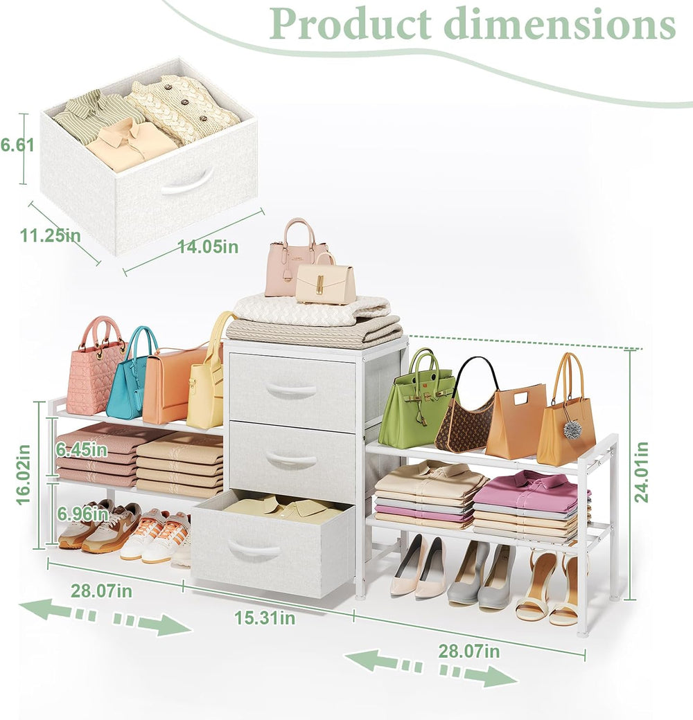 Expandable Closet Organizers and Storage,Wide Long 3 Drawer Dresser