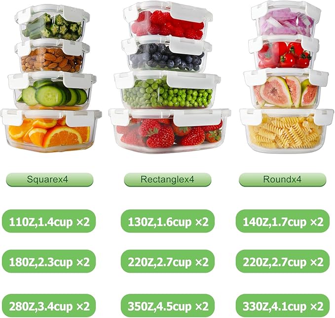 HOMBERKING 24pc Glass Food Storage Containers