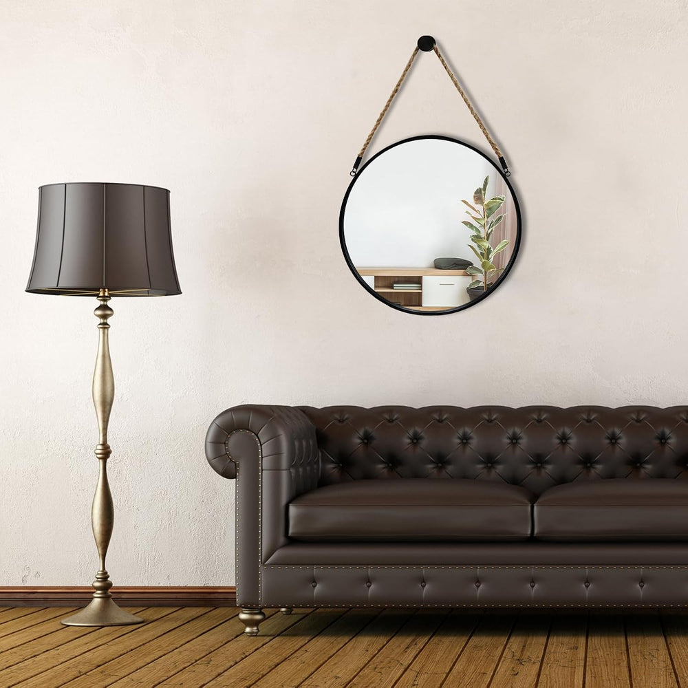 POZINO 15" Small Round Hanging Mirror, Circle Wall Mirror with Jute Rope