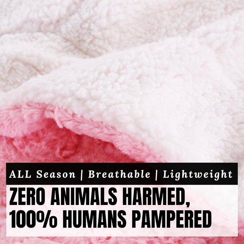 DaDa Bedding Pink Faux Fur Sherpa Blanket, 90 x 90 Inches