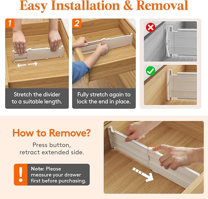 Lifewit 4" Tall 9 Pack Drawer Dividers, 27-42cm/10.5-16.5" Expandable Drawer - Image 4