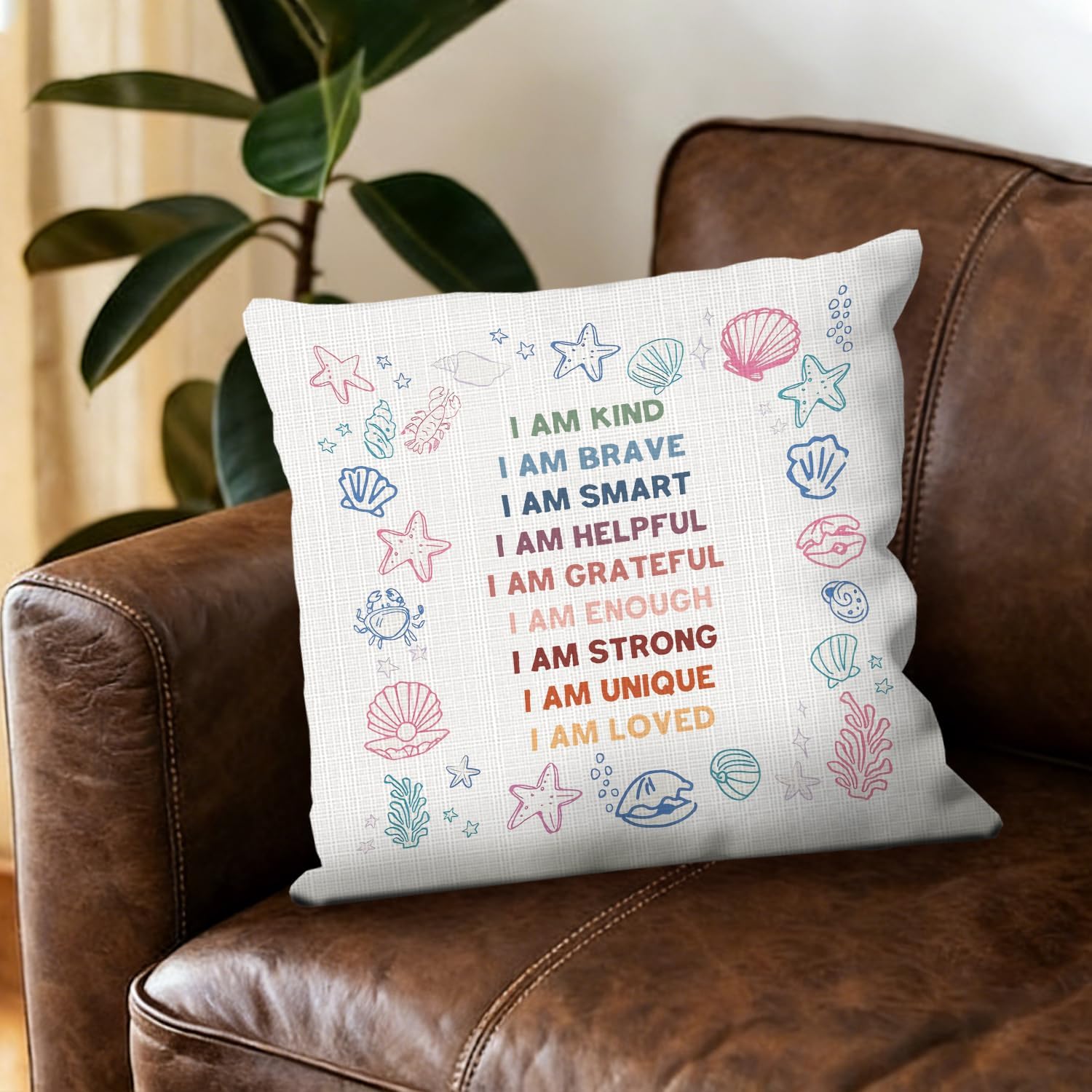 Ocean Under The Sea Nursery Kids Pillow Cover 18x18, Positive Affirmations for Kids, Preppy Coastal Beach Nautical Pillow Cover for Nursery Classroom Boys Girls Room Playroom Decor