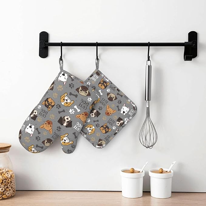 Cute Dog Oven Mitts and Pot Holders Sets Heat Resistant Non-Slip Silicone Oven - Image 7