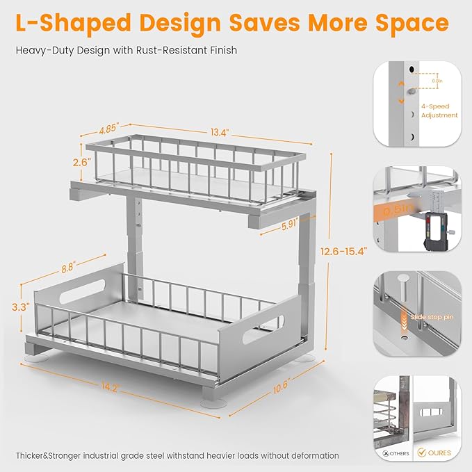 Under Sink Organizer, Heavy Duty Metal Pull Out Cabinet Organizer Slide Out - Image 5