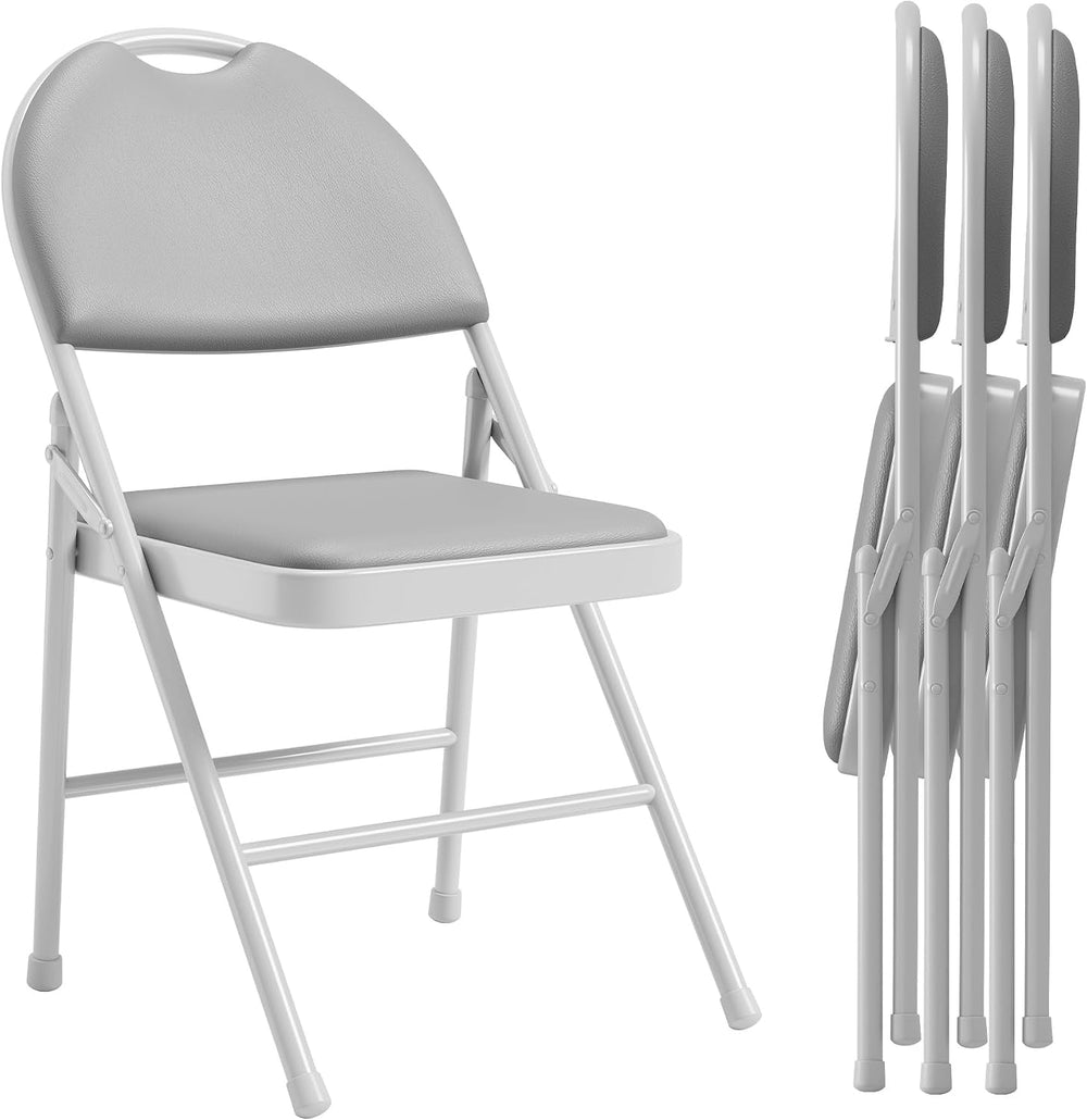 IDEALHOUSE 4 Pack Folding Chairs with PU Leather Padded Cushion, 350Lbs Capac...