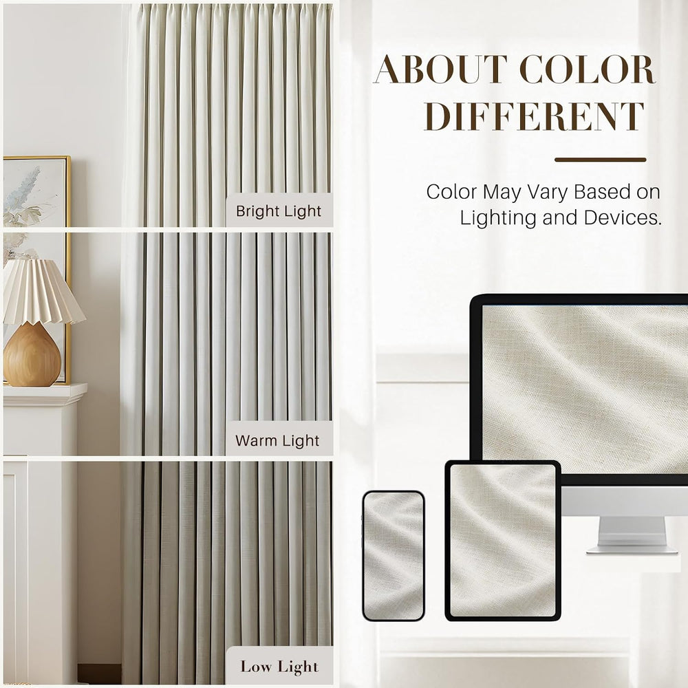 Pinch Pleated Linen Blackout Curtains 96 Inch Long, 50”W x 96”L, 2 Panels
