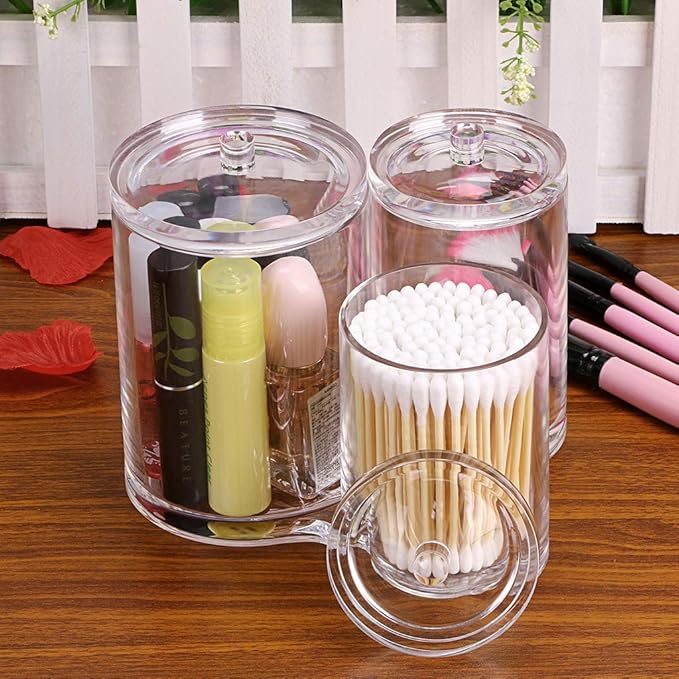 Hipiwe Clear Acrylic Cotton Swab Holder Preminm Quality Round Container Cotton - Image 7